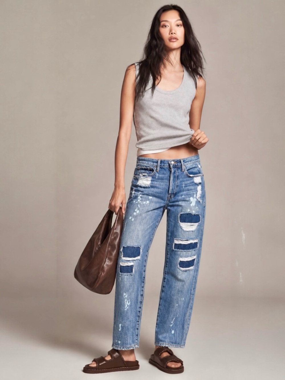 Frame Destroyed and Patched & Paint Spattered Le Original Jeans
